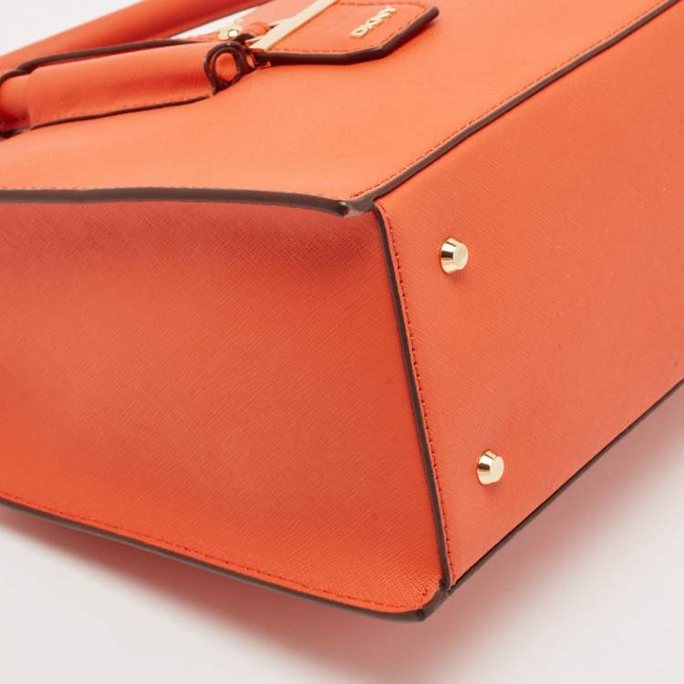 Pre Owned DKNY Orange Leather Zip Bryant Park Satchel