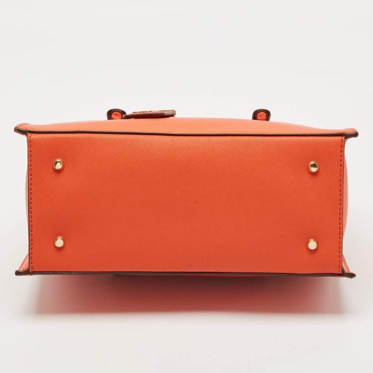 Pre Owned DKNY Orange Leather Zip Bryant Park Satchel