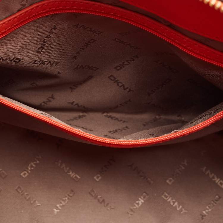 Pre Owned DKNY Orange Leather Zip Bryant Park Satchel