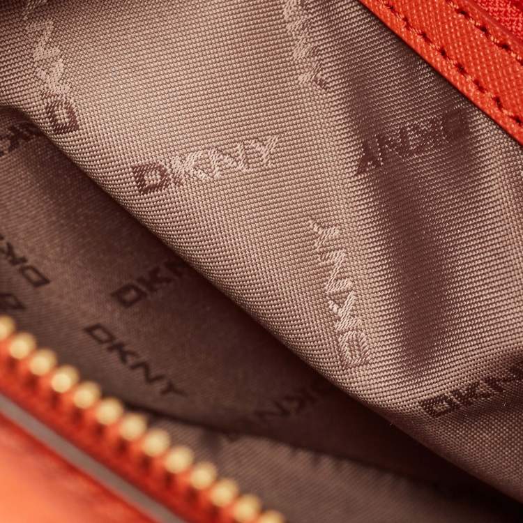 Pre Owned DKNY Orange Leather Zip Bryant Park Satchel