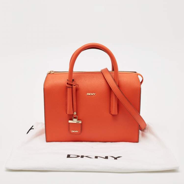 Pre Owned DKNY Orange Leather Zip Bryant Park Satchel