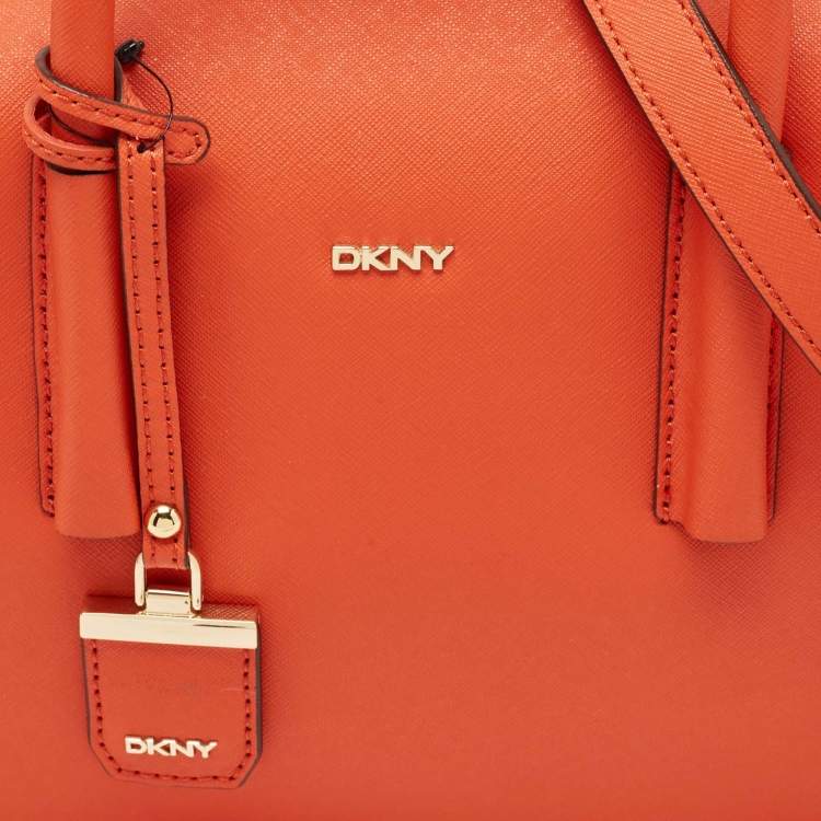 Pre Owned DKNY Orange Leather Zip Bryant Park Satchel