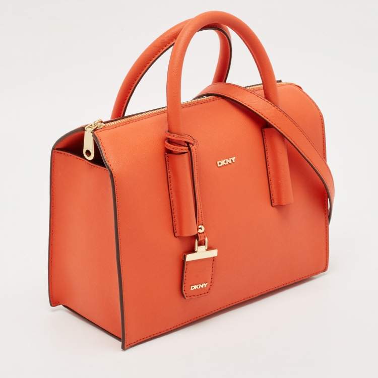 Pre Owned DKNY Orange Leather Zip Bryant Park Satchel