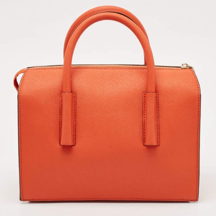 Pre Owned DKNY Orange Leather Zip Bryant Park Satchel