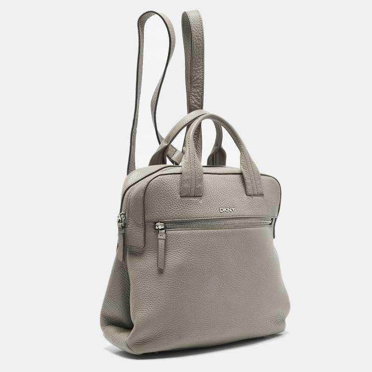 Pre Owned DKNY Grey Leather Convertible Backpack
