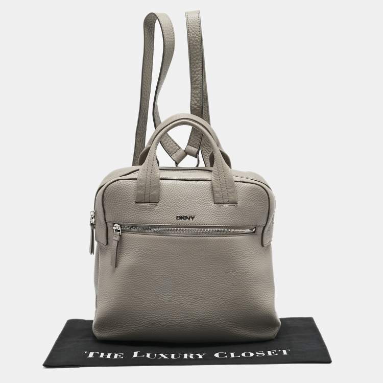 Pre Owned DKNY Grey Leather Convertible Backpack