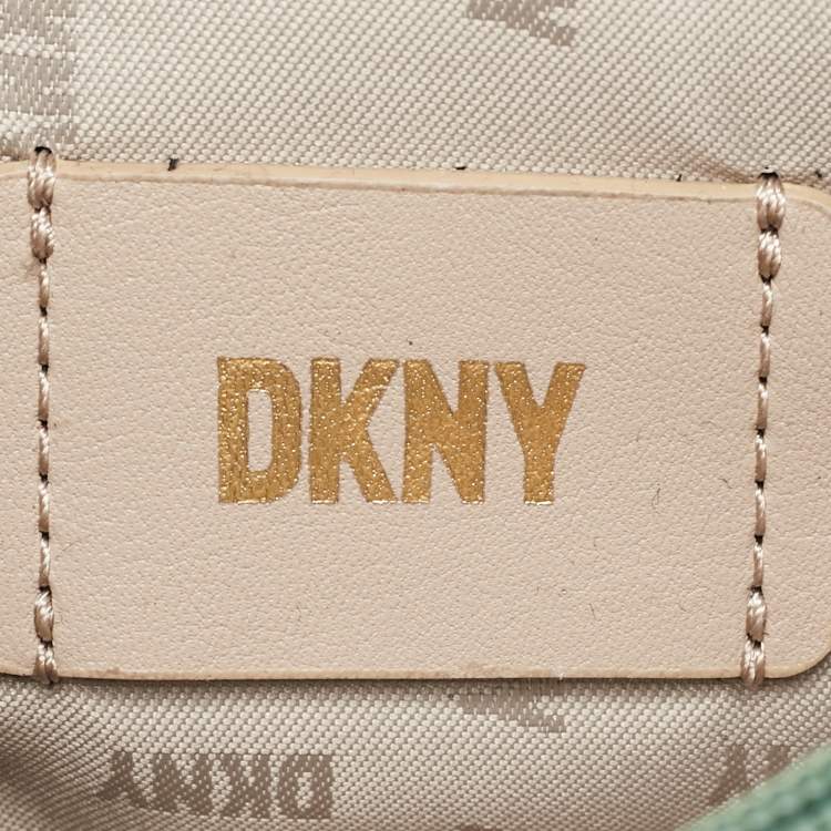 Pre Owned DKNY Beige/Green Canvas and Leather Delphine Crossbody Bag