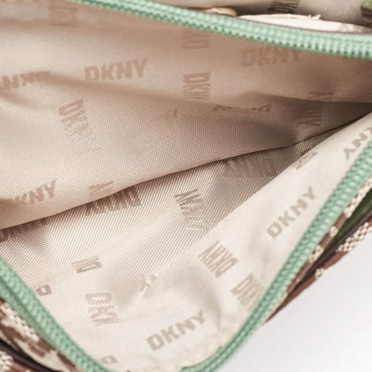 Pre Owned DKNY Beige/Green Canvas and Leather Delphine Crossbody Bag