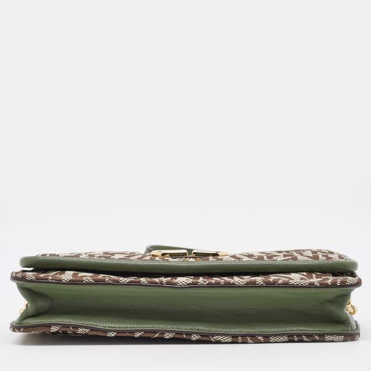 Pre Owned DKNY Beige/Green Canvas and Leather Delphine Crossbody Bag