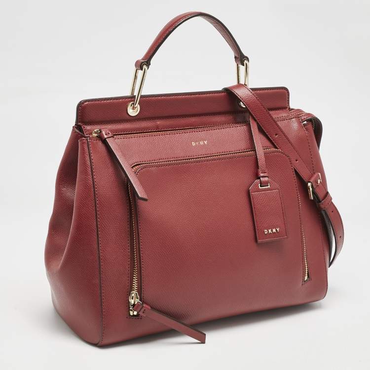 Pre Owned DKNY Dark Red Leather Greenwhich Top Handle Bag