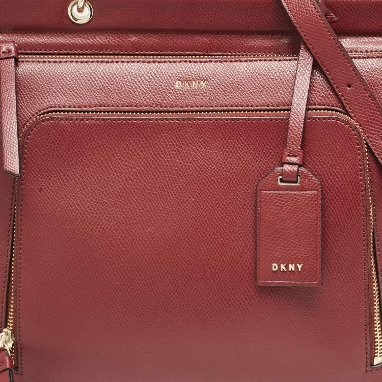 Pre Owned DKNY Dark Red Leather Greenwhich Top Handle Bag
