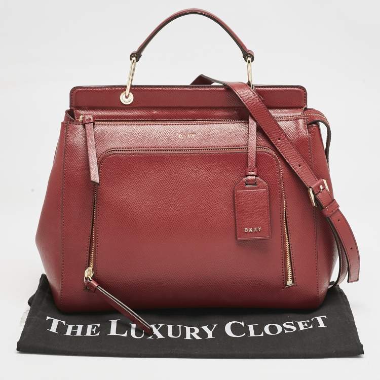 Pre Owned DKNY Dark Red Leather Greenwhich Top Handle Bag