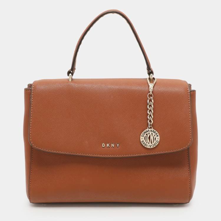 Pre Owned Dkny Brown Leather Top Handle Bag