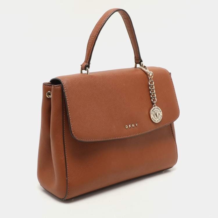 Pre Owned Dkny Brown Leather Top Handle Bag