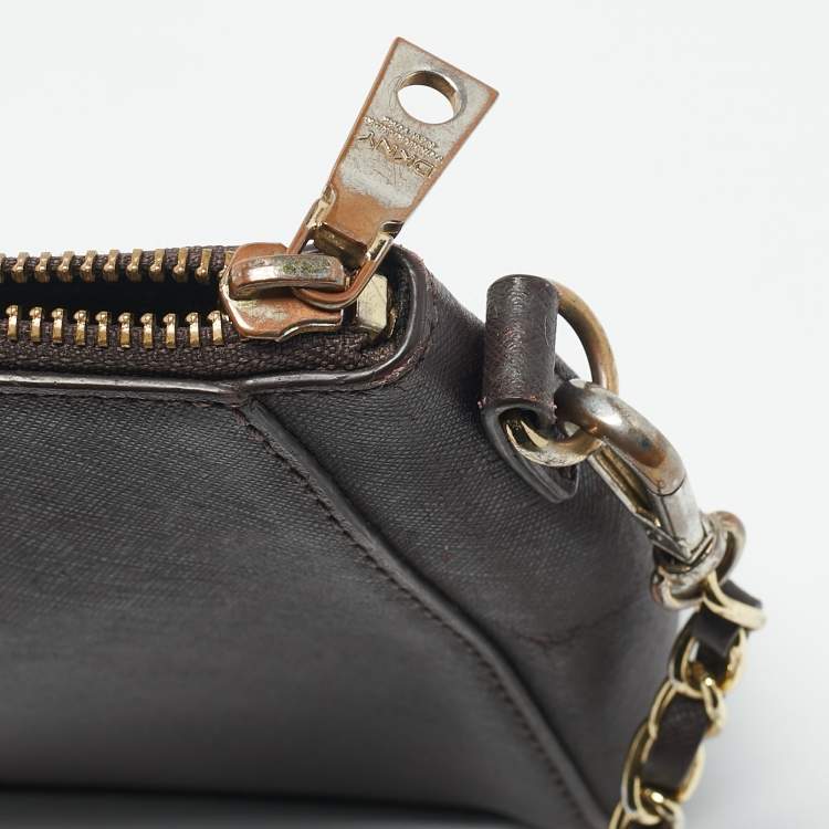 Pre Owned DKNY Dark Brown Saffiano Leather Bryant Park Zip Crossbody Bag