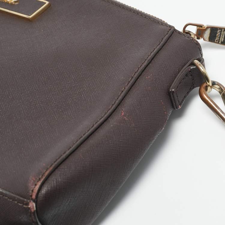 Pre Owned DKNY Dark Brown Saffiano Leather Bryant Park Zip Crossbody Bag