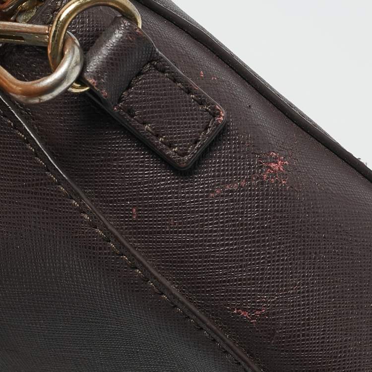 Pre Owned DKNY Dark Brown Saffiano Leather Bryant Park Zip Crossbody Bag