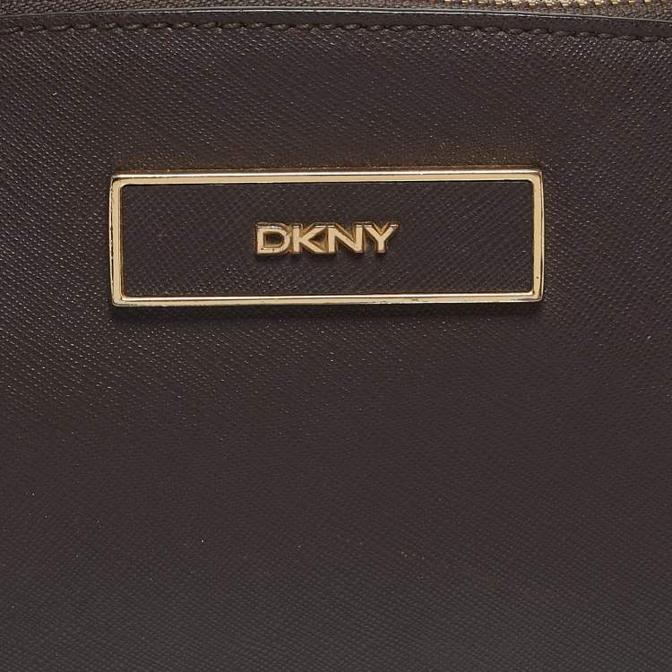 Pre Owned DKNY Dark Brown Saffiano Leather Bryant Park Zip Crossbody Bag
