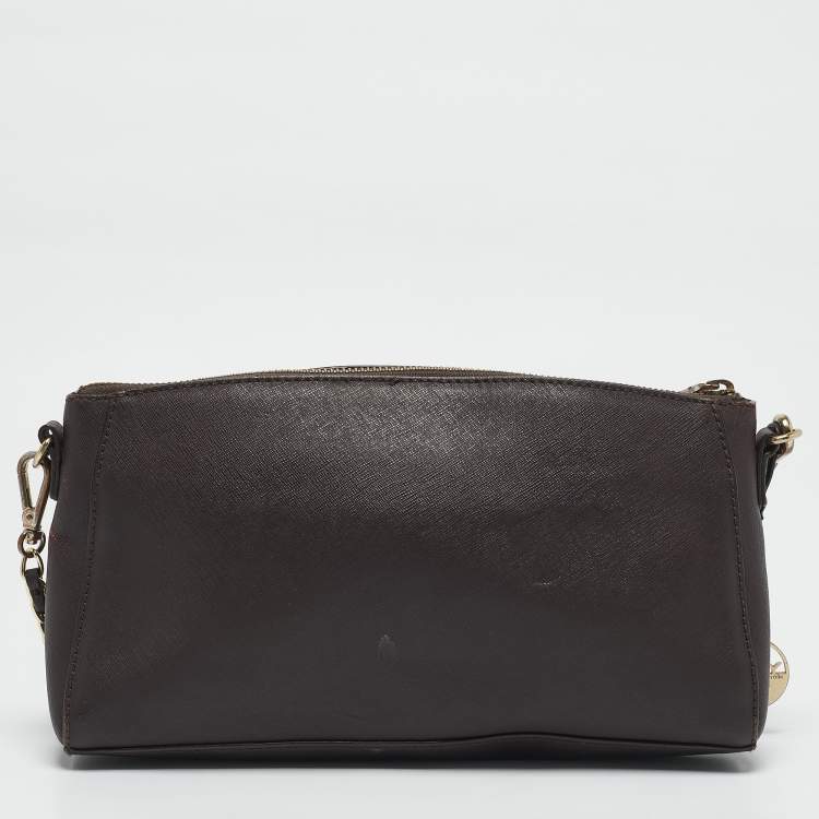 Pre Owned DKNY Dark Brown Saffiano Leather Bryant Park Zip Crossbody Bag