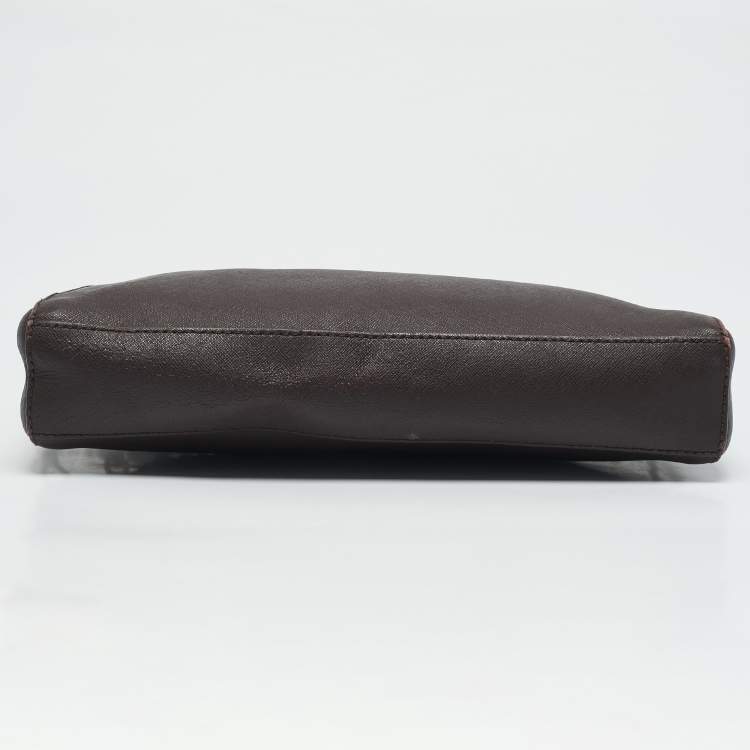 Pre Owned DKNY Dark Brown Saffiano Leather Bryant Park Zip Crossbody Bag