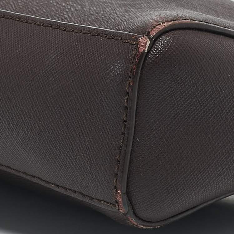 Pre Owned DKNY Dark Brown Saffiano Leather Bryant Park Zip Crossbody Bag