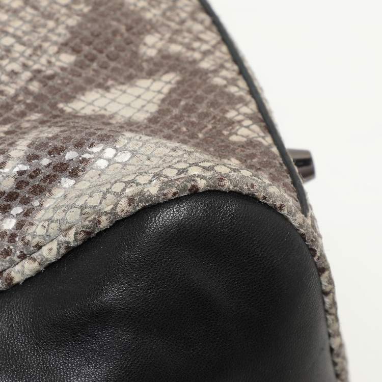 Pre Owned Dkny Grey/Black Leather and Snake Print Leather Satchel