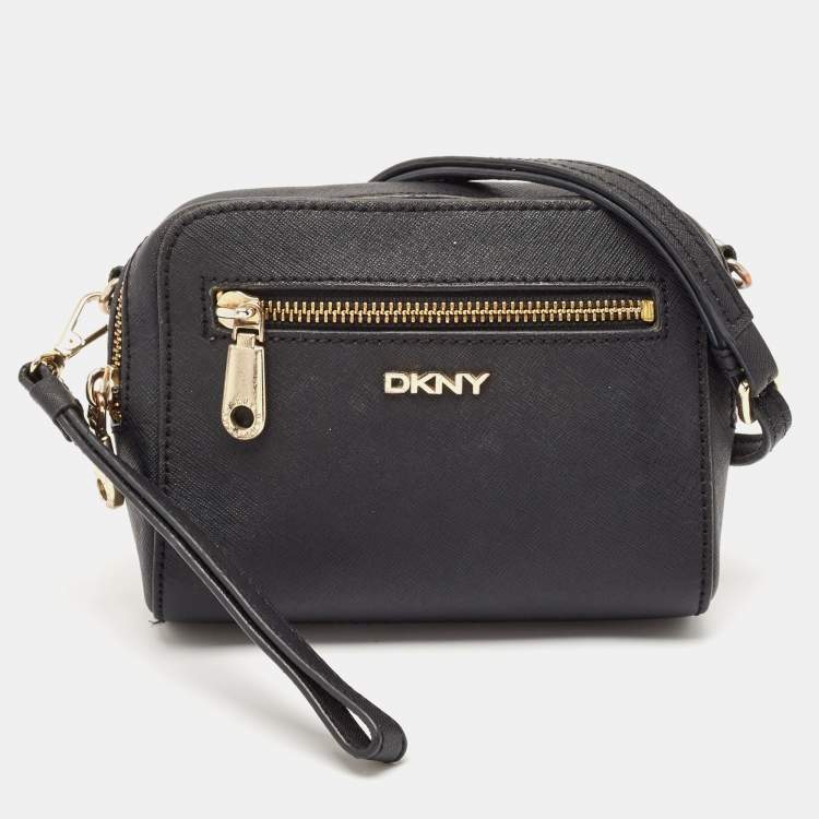 Pre Owned Dkny Black Leather Front Pocket Crossbody Bag