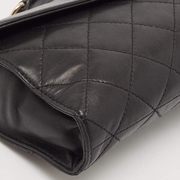 Pre Owned Dkny Black Quilted Leather Logo Flap Chain Clutch
