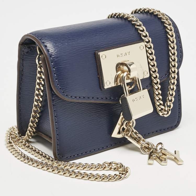 Pre Owned DKNY Navy Blue Leather Elissa Micro Mini Bag