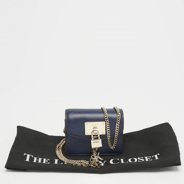 Pre Owned DKNY Navy Blue Leather Elissa Micro Mini Bag