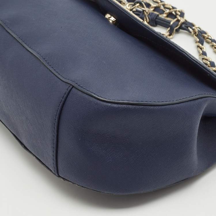 Pre Owned DKNY Navy Blue Leather Chain Flap Shoulder Bag
