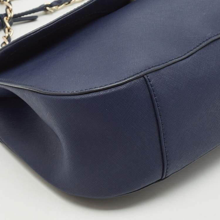 Pre Owned DKNY Navy Blue Leather Chain Flap Shoulder Bag
