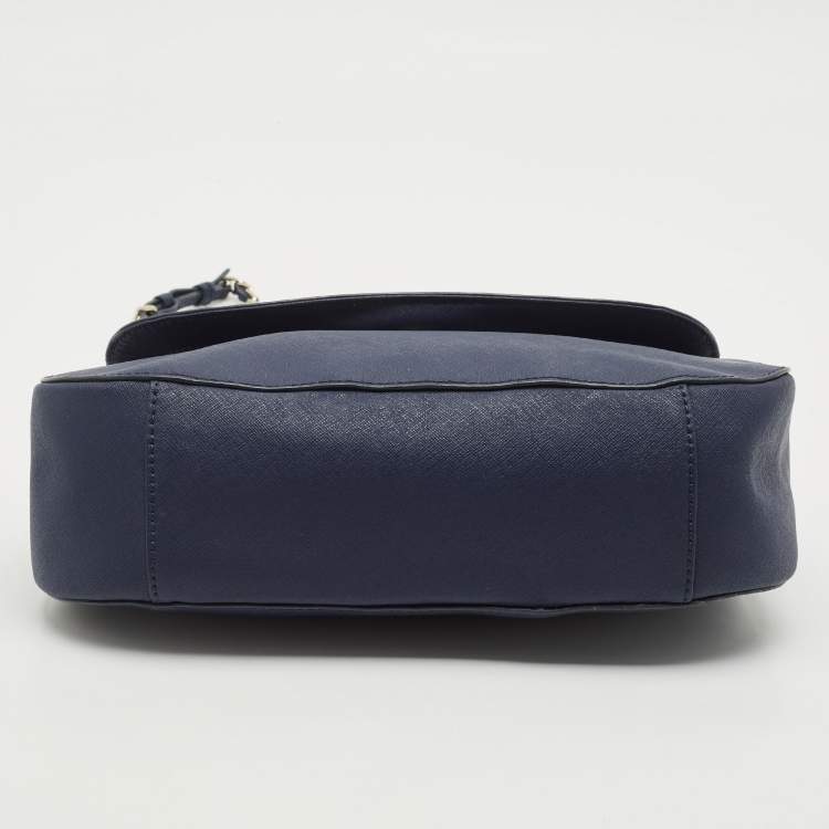 Pre Owned DKNY Navy Blue Leather Chain Flap Shoulder Bag