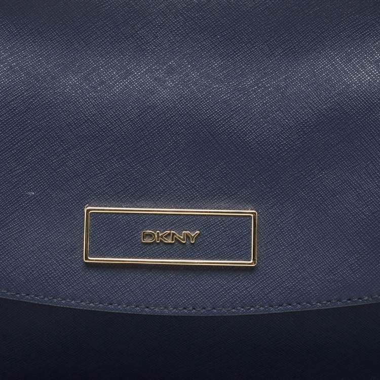 Pre Owned DKNY Navy Blue Leather Chain Flap Shoulder Bag