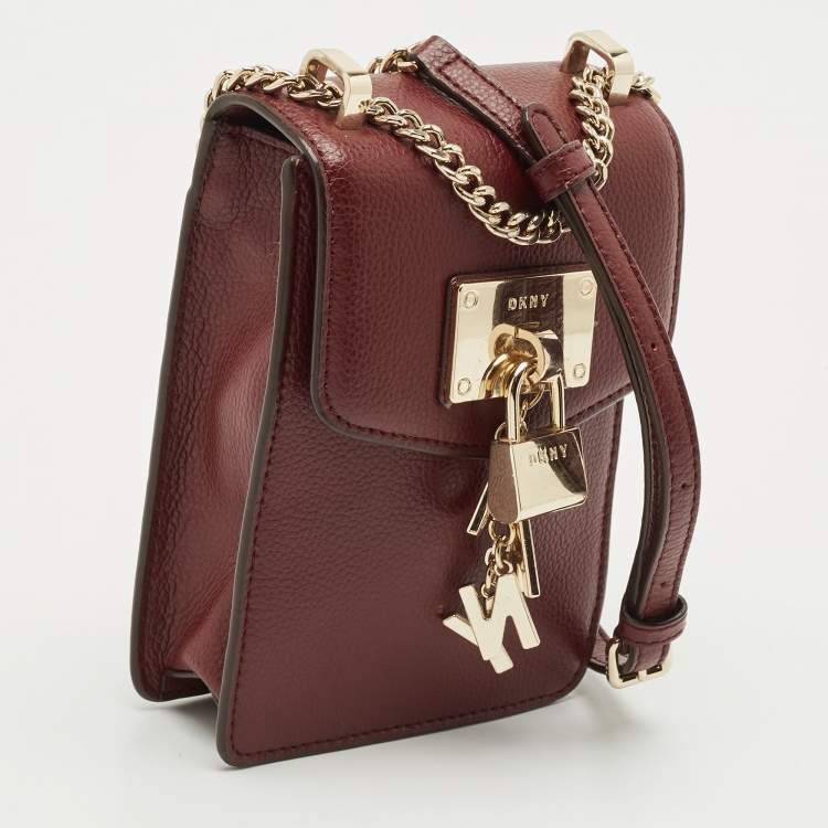 Pre Owned DKNY Burgundy Leather Elissa North South Crossbody Bag