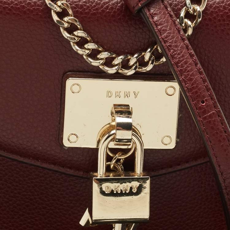Pre Owned DKNY Burgundy Leather Elissa North South Crossbody Bag