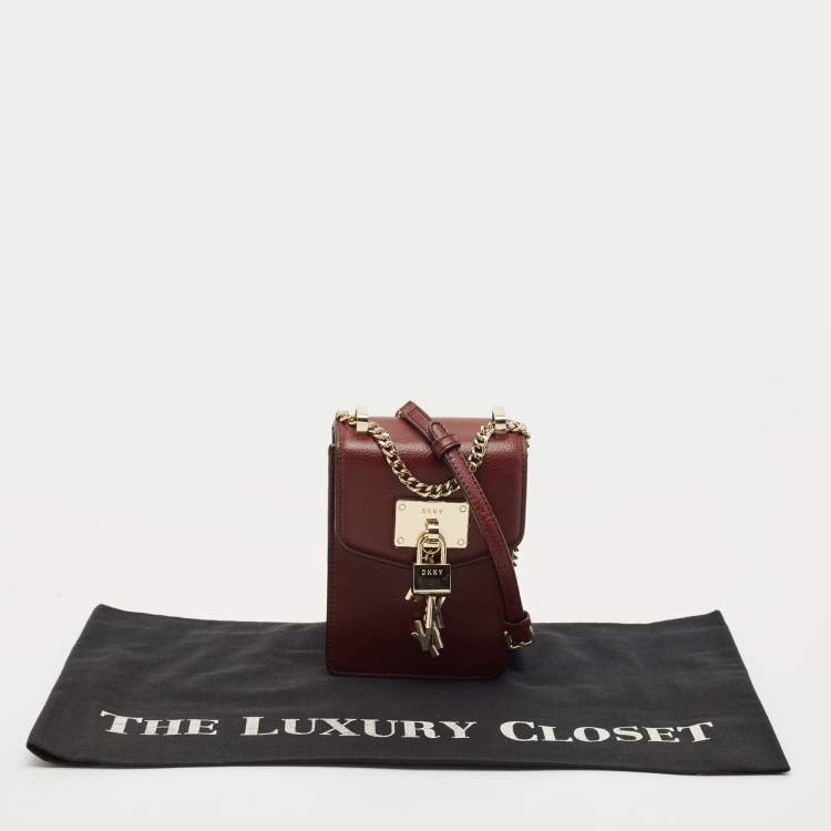 Pre Owned DKNY Burgundy Leather Elissa North South Crossbody Bag