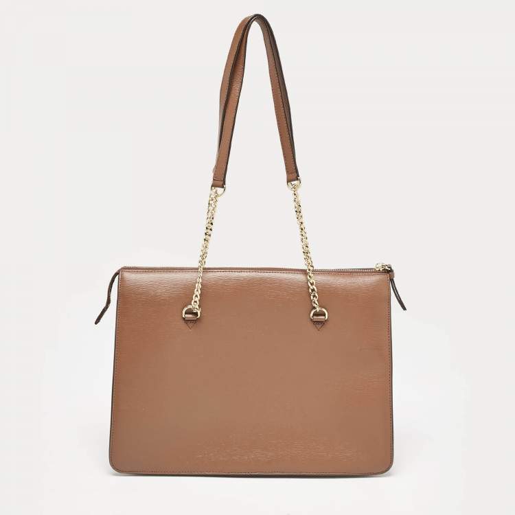 Pre Owned DKNY Brown Leather Large Bryant Top Zip Tote