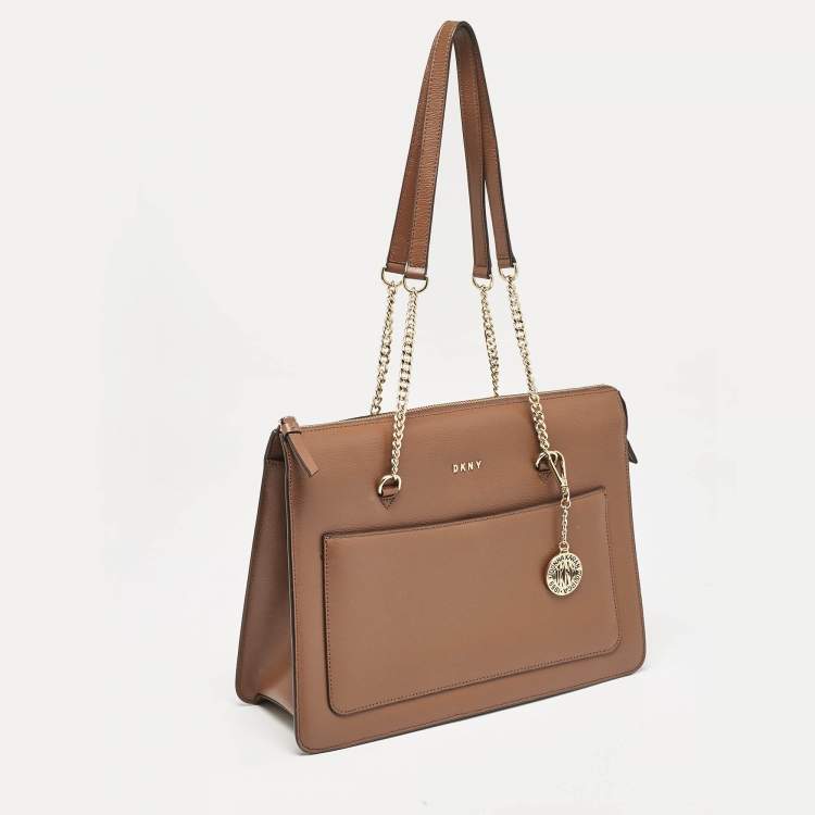 Pre Owned DKNY Brown Leather Large Bryant Top Zip Tote