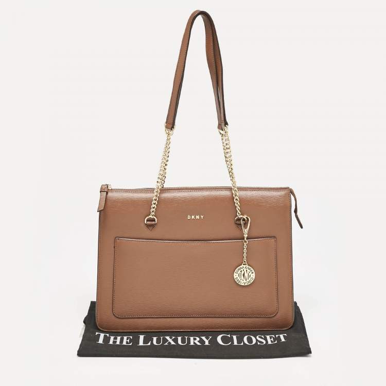 Pre Owned DKNY Brown Leather Large Bryant Top Zip Tote