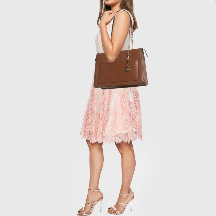 Pre Owned DKNY Brown Leather Large Bryant Top Zip Tote