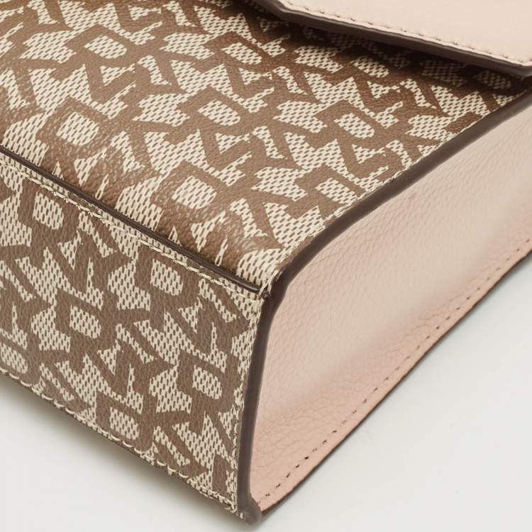 Pre Owned DKNY Light Pink/Beige Signature Coated Canvas and Leather Von Flap Shoulder Bag