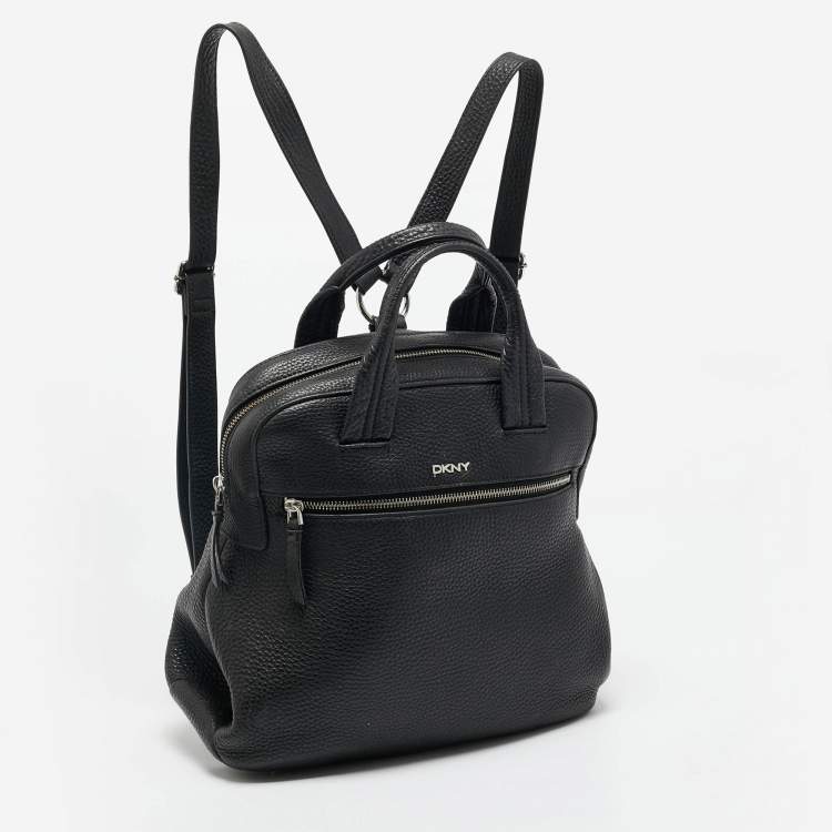 Pre Owned DKNY Black Grain Leather Two Way Backpack