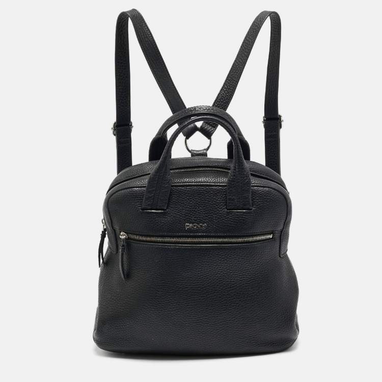 Pre Owned DKNY Black Grain Leather Two Way Backpack