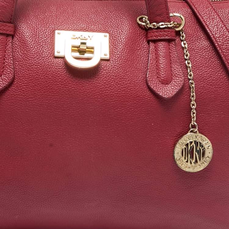 Pre Owned Dkny Red Leather Top Zip Tote
