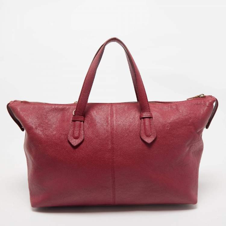 Pre Owned Dkny Red Leather Top Zip Tote