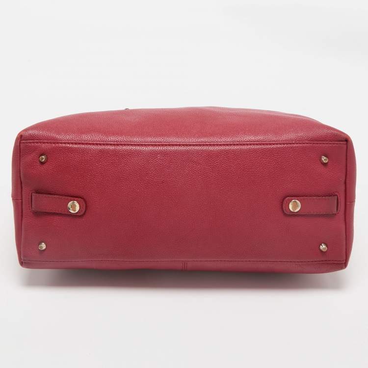 Pre Owned Dkny Red Leather Top Zip Tote