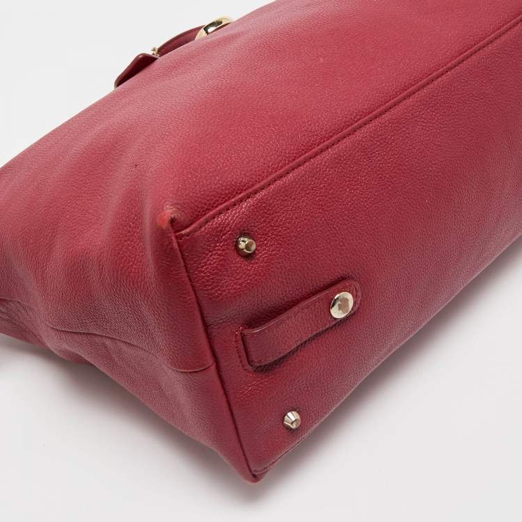 Pre Owned Dkny Red Leather Top Zip Tote