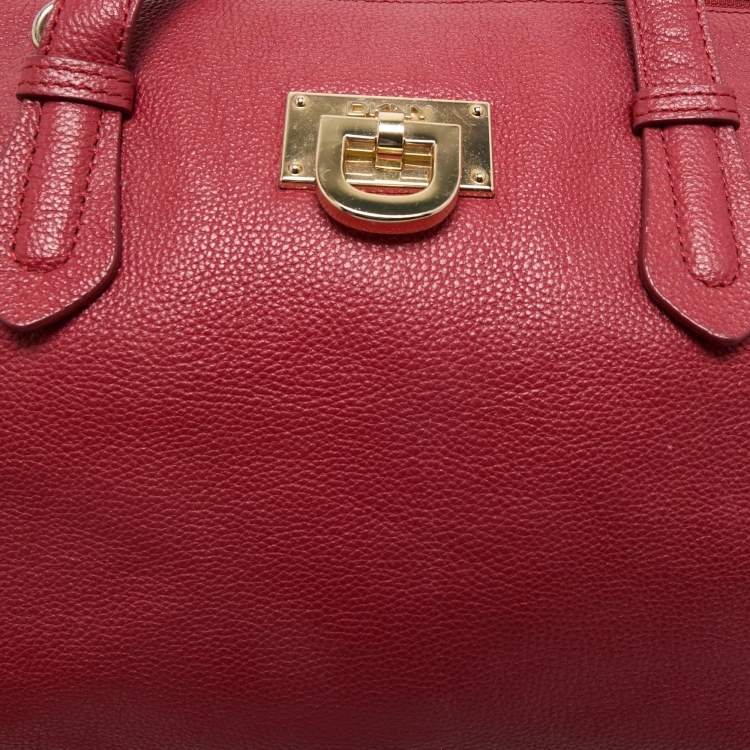 Pre Owned Dkny Red Leather Top Zip Tote