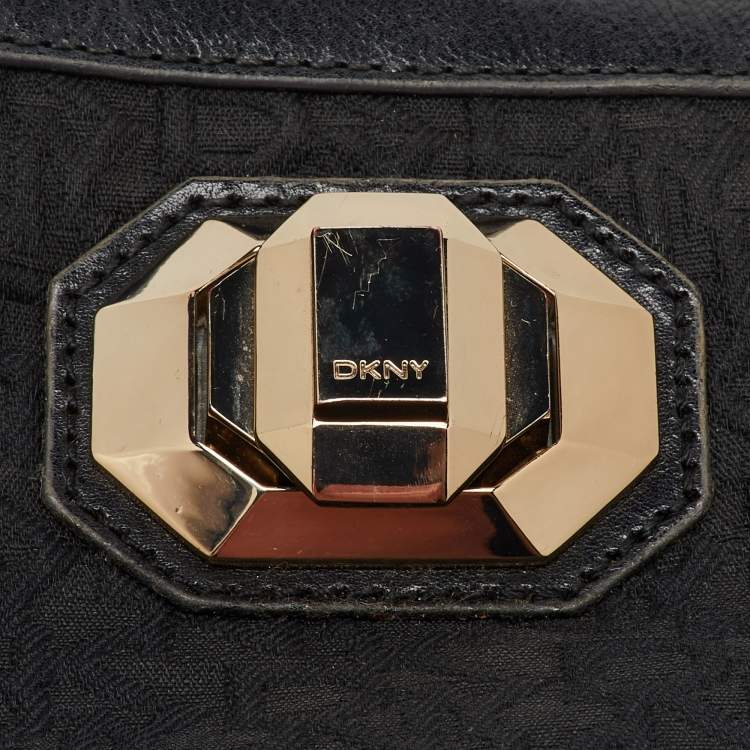Pre Owned DKNY Black Signature Canvas and Leather Chain Shoulder Bag